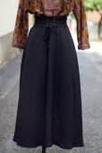 画像1: 黒 無地 フレア ロングスカート コルセット風デザイン w60cm〜 丈86cm[17460] (1)