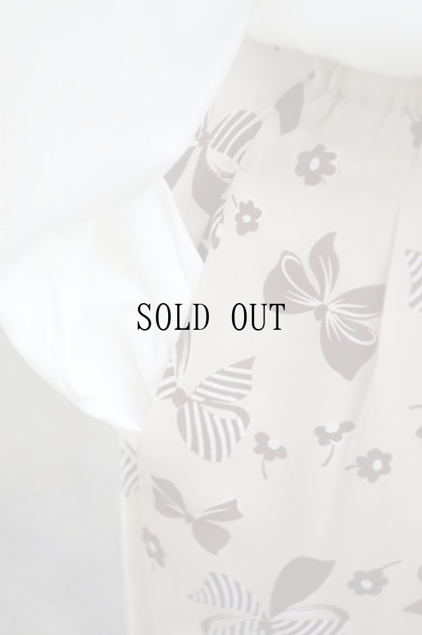 画像7: 花柄 リボン柄 ブラウン×ベージュ パンツ ツータック テーパード w62cm [17477]