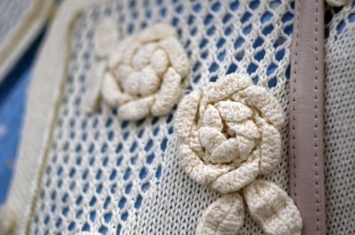 他の写真1: 白 お花モチーフ ニット カーディガン 長袖[17478]