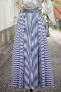 ブルー×白 ストライプ  Aラインスカート w72cm 丈81cm[17504]