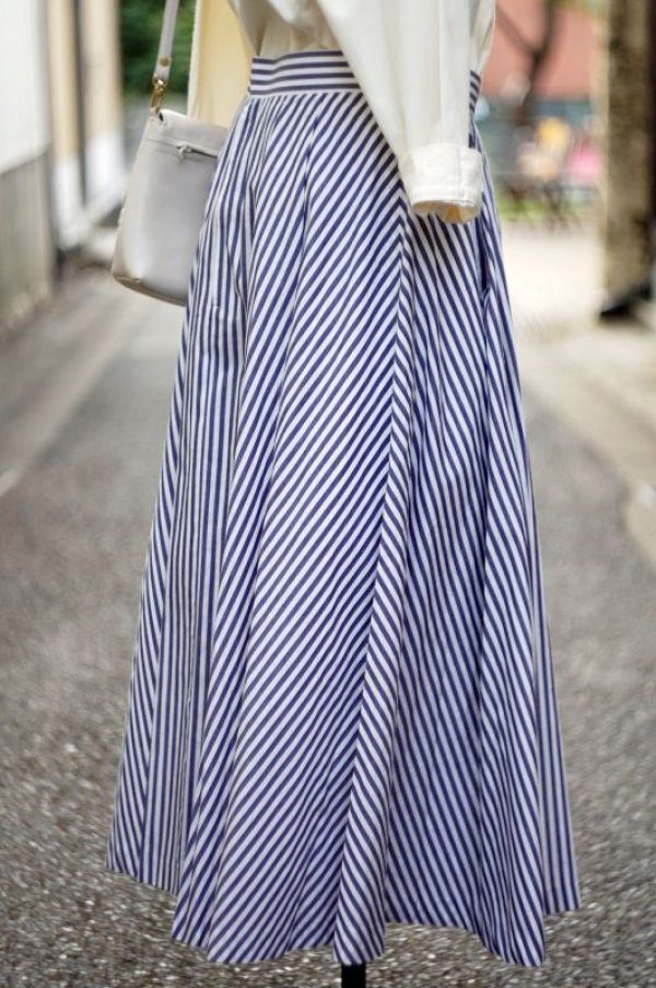 画像2: ブルー×白 ストライプ  Aラインスカート w72cm 丈81cm[17504]