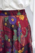 画像5: 総柄 赤×青×緑×黄色 ウール 秋冬スカート レトロモチーフ w62cm~ 丈76cm [17594]