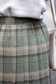 画像4: チェック柄 緑×グレー ウールスカート プリーツ w69cm 丈66cm [17605] (4)