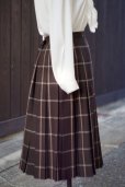 画像3: タータンチェック柄 ブラウン系 ウール スカート プリーツ ヘリンボーン w71cm 丈68cm [17638]