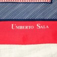 画像3: "UMBERTO SALA" ストライプ模様 スクエア柄 赤×ネイビー シルク スカーフ 74cm四方 [17679]