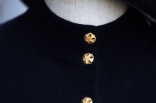 他の写真1: 無地 黒 ニット カシミヤ セーター プルオーバー ヘンリーネック ハイネック 金ボタン[17650]