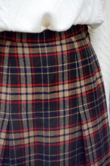 他の写真1: タータンチェック柄 ベージュ系 ウール スカート プリーツ w67cm 丈70cm [17661]