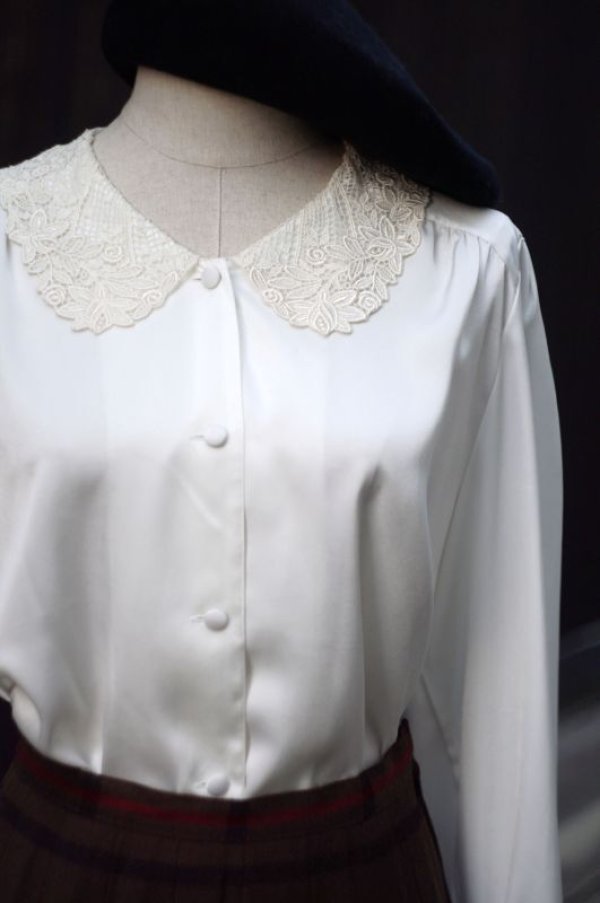 画像6: 無地 白 長袖 ブラウス レースカラー  [17713]