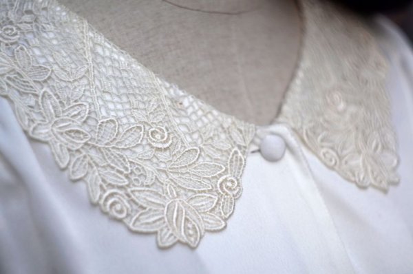 画像4: 無地 白 長袖 ブラウス レースカラー  [17713]