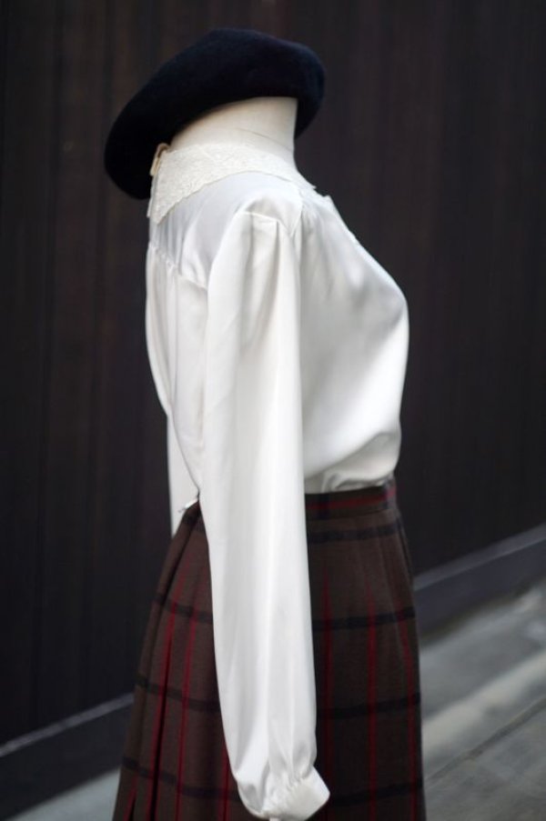 画像3: 無地 白 長袖 ブラウス レースカラー  [17713]