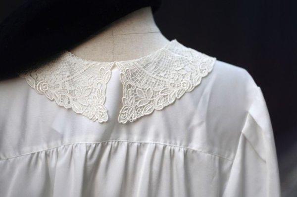 画像5: 無地 白 長袖 ブラウス レースカラー  [17713]