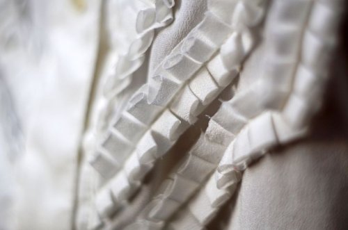 他の写真1: 無地 ホワイト 長袖 ブラウス スタンドカラー フリル [17742]