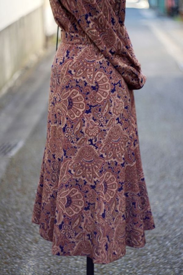 画像6: ペイズリー柄 ネイビー×ブラウン セットアップ 長袖 レギュラーカラー ダブルボタン [17752]