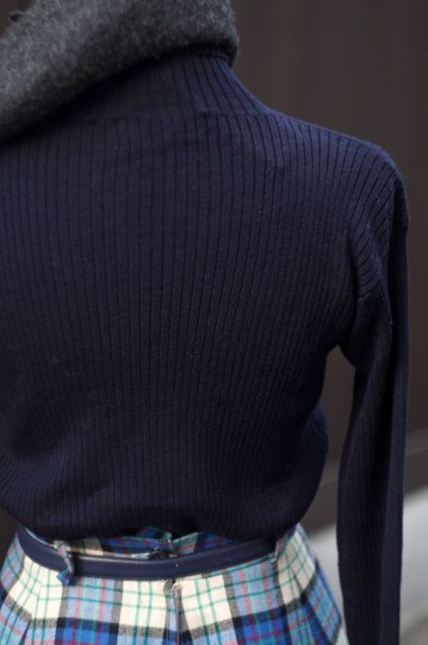 画像4: "ELLEN TRACY" 無地 黒 リブニットセーター 長袖 ハイネック [17805]