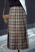 画像2: チェック柄 ブラウン キルトスカート 巻きスカート プリーツ フレア ベルト w66cm [17808] (2)