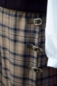 画像5: チェック柄 ブラウン キルトスカート 巻きスカート プリーツ フレア ベルト w66cm [17808]