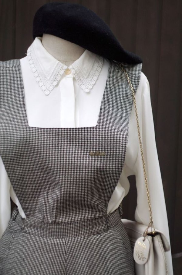 画像11: 千鳥格子柄 白×黒 ウール ジャンパースカート [17818]