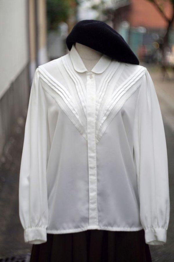 画像5: 無地 白 長袖 ブラウス ラウンドカラー [17831]