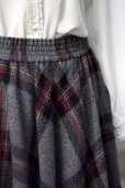 画像3: チェック柄 グレー ウール スカート フレア w60cm [17862] (3)