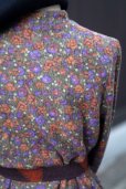 画像8: 花柄 緑×紫×オレンジ 長袖 ウール レトロワンピース スタンドネック [17840]