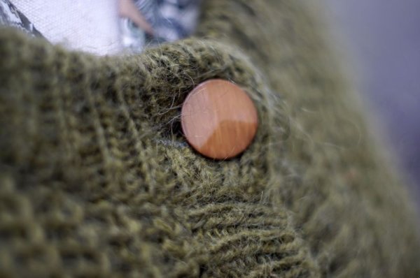 画像6: 無地 緑 ニット ウール カーディガン クルーネック 前開き [17843]