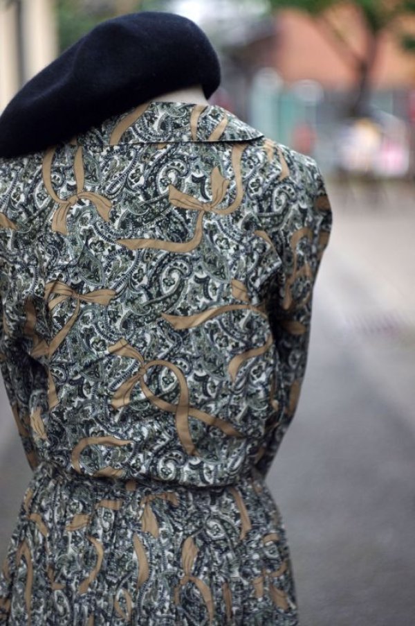 画像6: ペイズリー柄 リボン柄 緑 セットアップ 長袖 [17844]