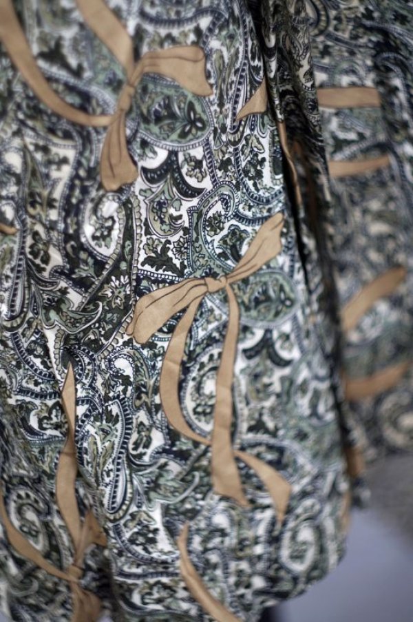 画像8: ペイズリー柄 リボン柄 緑 セットアップ 長袖 [17844]