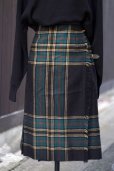 画像1: チェック柄 緑 ウール 巻きスカート プリーツ w58cm [17853] (1)