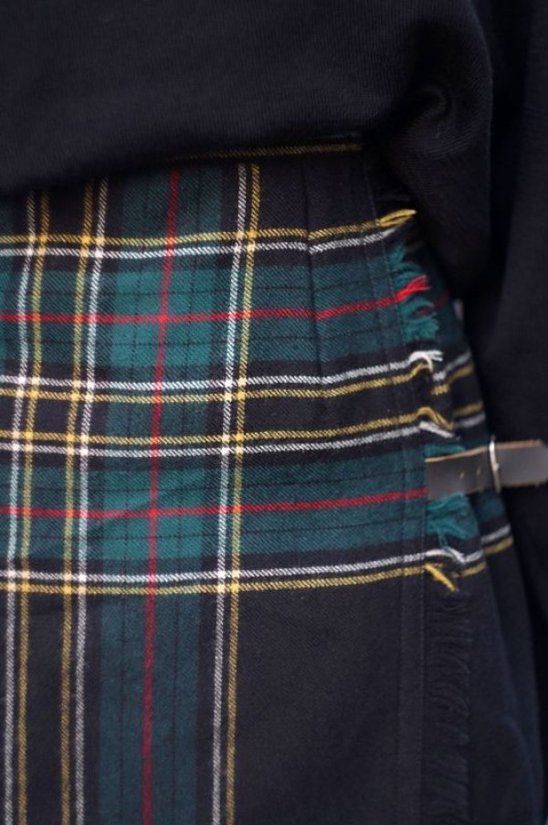 画像5: チェック柄 緑 ウール 巻きスカート プリーツ w58cm [17853]