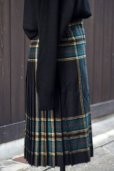 画像3: チェック柄 緑 ウール 巻きスカート プリーツ w58cm [17853]