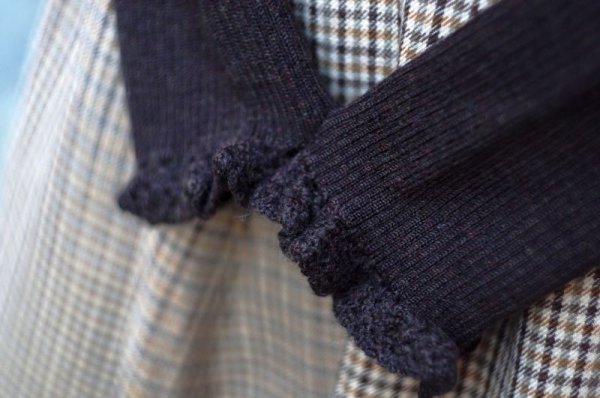 画像4: 無地 茶色 長袖 ウール リブニット タートルネック セーター [17910]