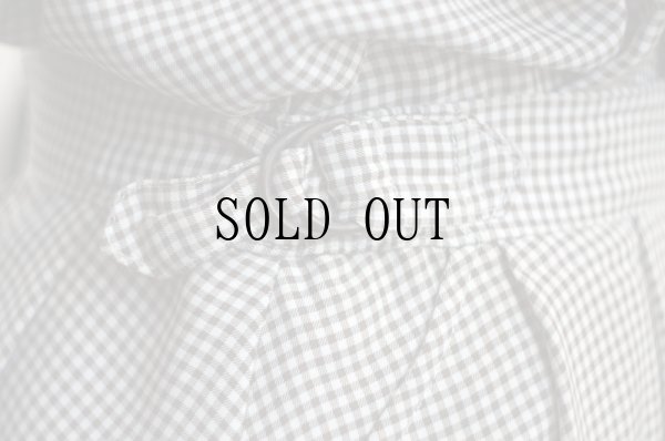 画像10: ギンガムチェック柄 白×ブラウン セットアップ 長袖 ラウンドカラー 刺繍 お花モチーフ [17911]