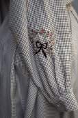 画像11: ギンガムチェック柄 白×ブラウン セットアップ 長袖 ラウンドカラー 刺繍 お花モチーフ [17911]