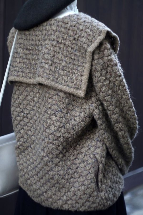 画像5: ブラウン ニット カーディガン 前開き セーラー襟[17896]