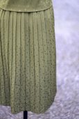 画像4: ドット柄 緑 長袖 レトロワンピース ノーカラー プリーツスカート [17904]