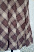画像4: チェック柄 ブラウン ウール プリーツスカート w62-66cm [17919]