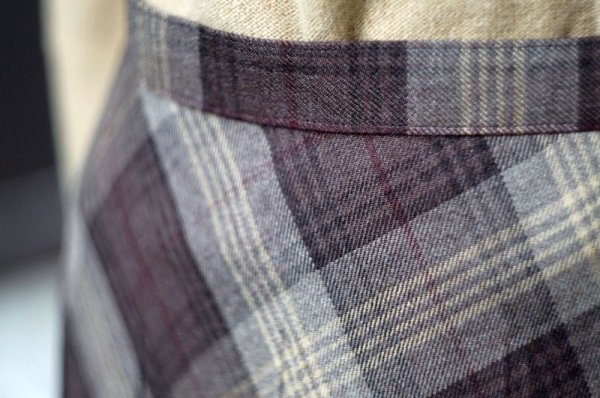 画像6: チェック柄 ブラウン ウール プリーツスカート w62-66cm [17919]