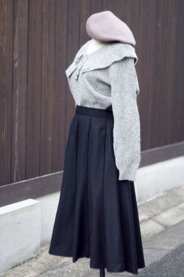 画像3: 無地 黒 ウール フレアスカート w72cm [17920]