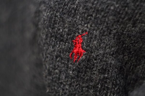 画像5: "POLO by Ralph Lauren" ワンポイント刺繍 ダークグレー 長袖 ウール ニット セーター [17947]