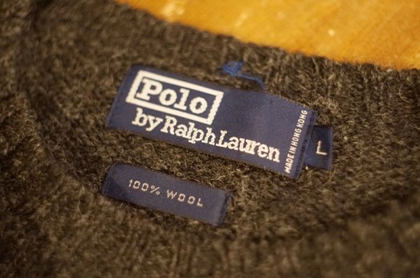 画像7: "POLO by Ralph Lauren" ワンポイント刺繍 ダークグレー 長袖 ウール ニット セーター [17947]