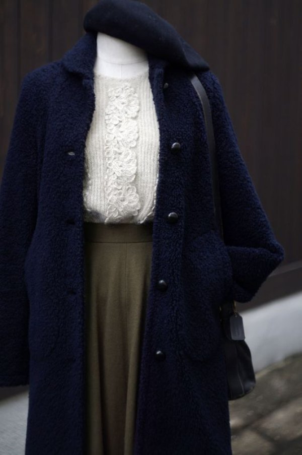 画像7: "Traditional Weatherwear"ネイビー ウール コート 丸襟[17957]