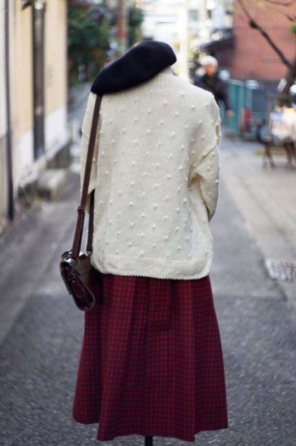 画像6: チェック柄 赤×緑 プリーツスカート ウール w/66cm [18020]