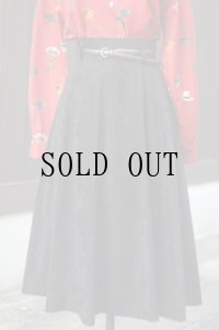 無地 黒 ベロア スカート フレア w60cm [18037]