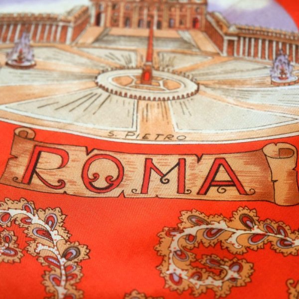 画像3: ローマの建物 オレンジ系 アセテート スカーフ 68cm×68cm [17309]