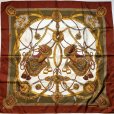 画像1: 装飾模様 ブラウン系 シルク スカーフ 90cm×90cm [17312] (1)