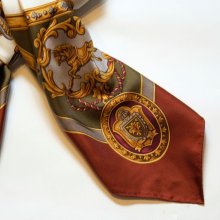 他の写真2: 装飾模様 ブラウン系 シルク スカーフ 90cm×90cm [17312]