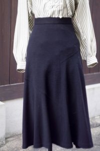 "LANCEL Paris" 無地 黒 ウール スカート w62cm [18045]