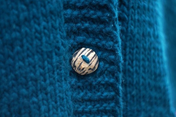 画像7: リンゴ柄 緑 ニット ウール カーディガン クルーネック 前開き [18076]