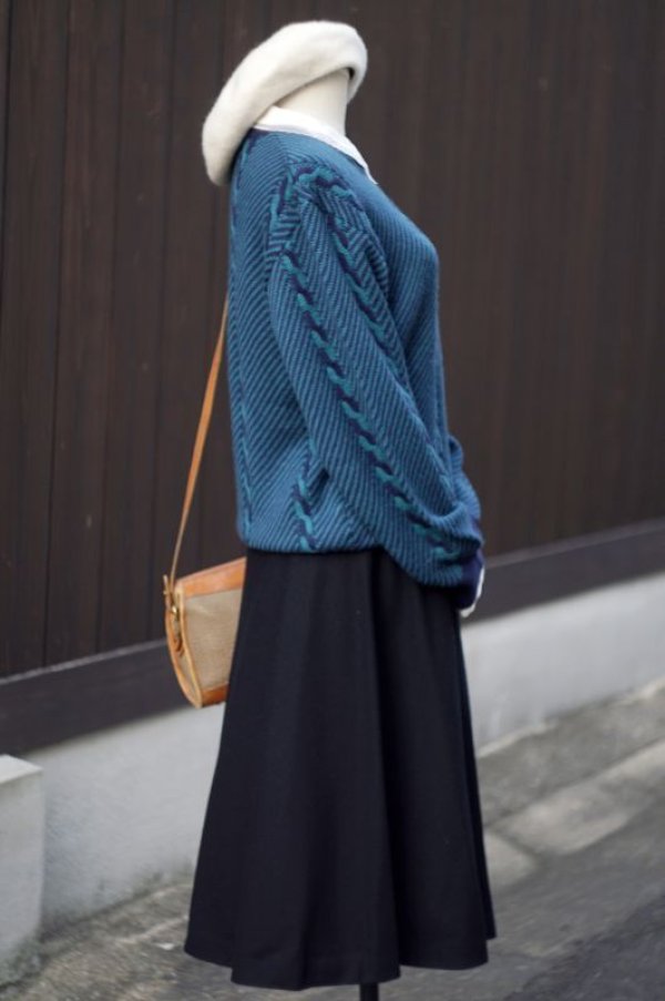 画像3: バイアス柄 無地 緑系 ニット 長袖 セーター クルーネック[18125]