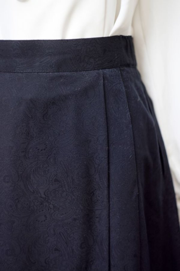 画像4: ペイズリー模様 黒 プリーツスカート リボン w70cm[18120]